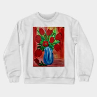 A burst of color and positive energy came to life in this painting. Some tulips in vase Crewneck Sweatshirt